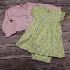 Carters One Piece Green Floral Dress Romper With Pink Jacket 9 Months
